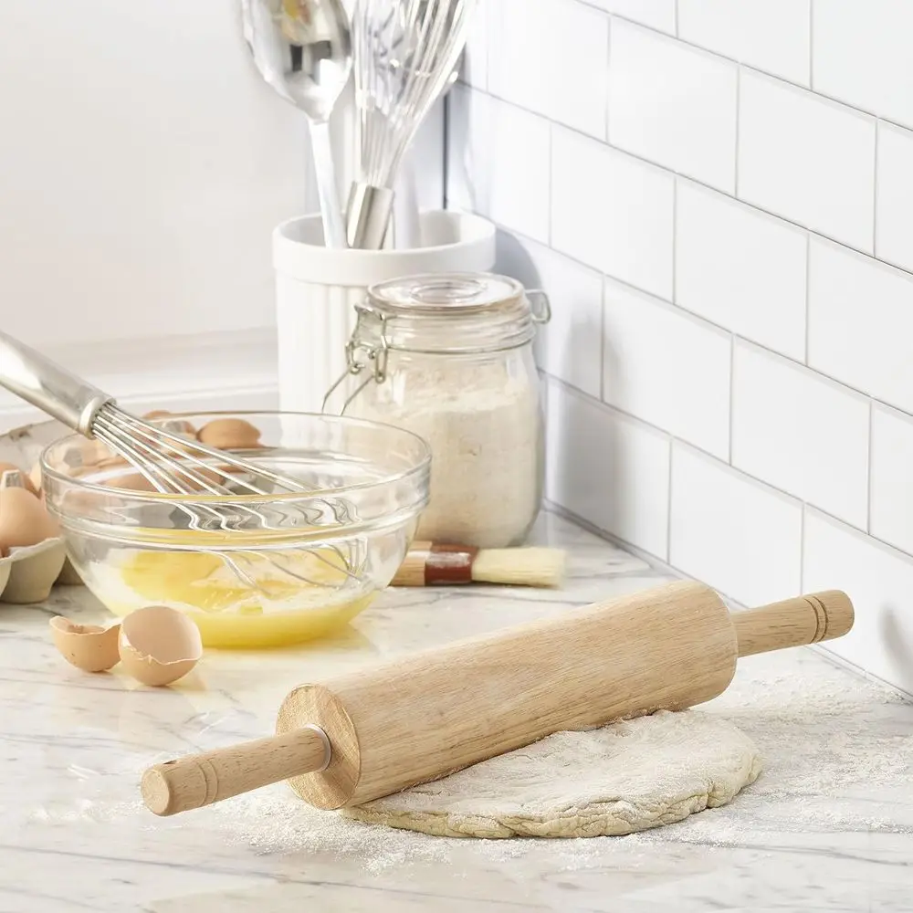 Classic Wood Rolling Pin, 18-Inch Hardwood Dough Roller for Pizza, Pies, Pastry and Cookies, Ergonomic Handles, Kitchen Essentia
