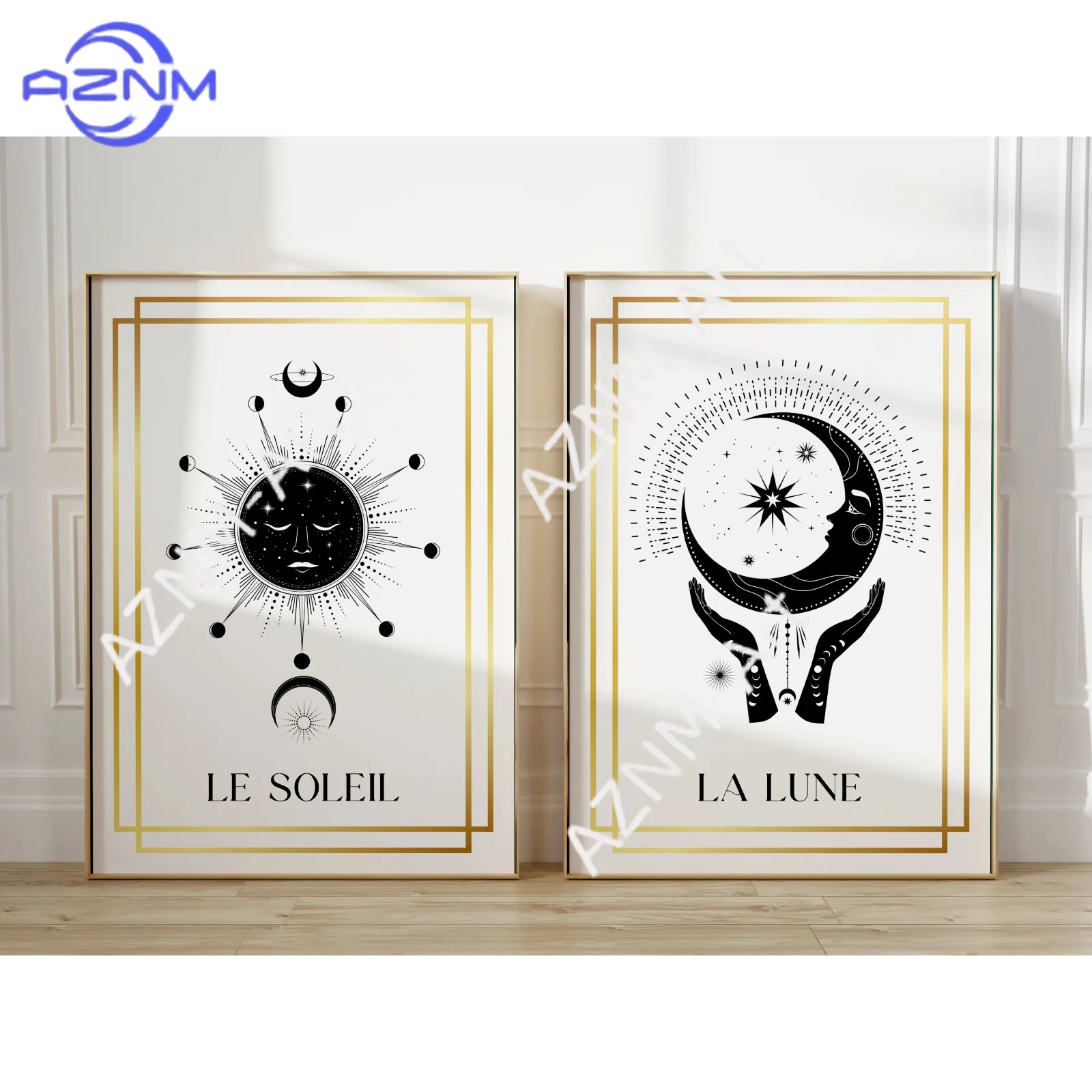 1/2Pcs Sun and Moon Wall Art · Tarot Art Prints· Celestial Decor · Moon Art · Boho Decor · Spiritual Gifts · Black and White