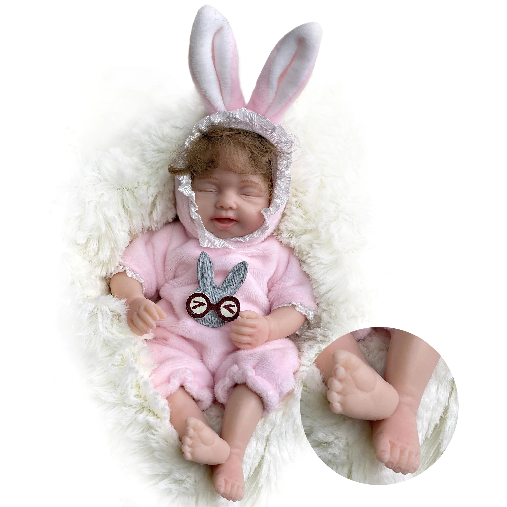 

6 Inch Handmade Bebe Reborn Mini Silicone Doll Handmade Lifelike Newborn Bebe With Bunny outfits palm Doll