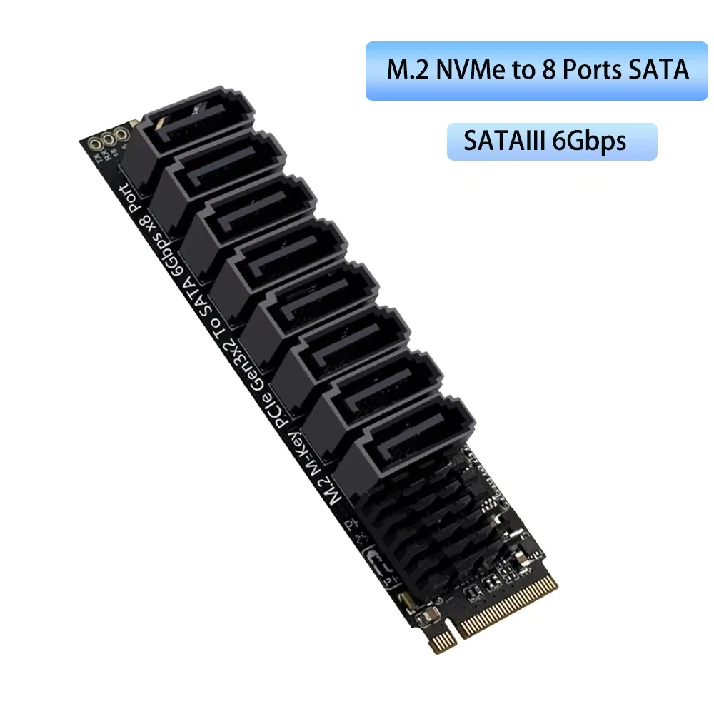 M.2 NVME PCI-E PCIE X4 X8 X16 To 8 Port SATA3.0 Adapter Card 6Gbps Chassis server PC Expansion Controller Riser Card for HDD SSD