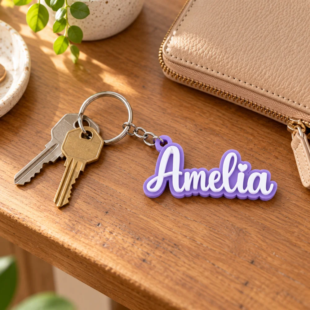 Personalized 3D Printed Name Keychain, Heart Accent