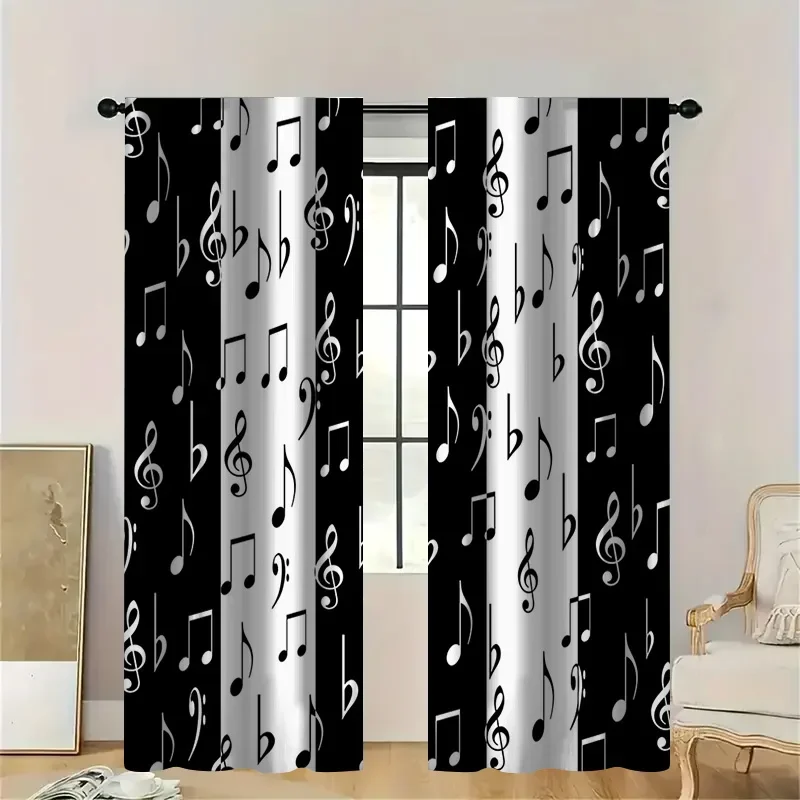 2pcs Music Note Blackout Curtains for Home Decor, Room Decoration Drapes for Living Room Bedroom Music Lovers