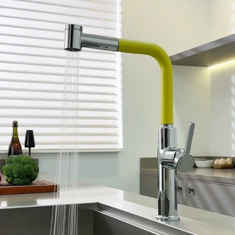 All-copper Contrasting Color Wind-pulled Hot and Cold Faucet Milk White Kitchen Sink Vegetable Basin Splash-proof Basin Faucets