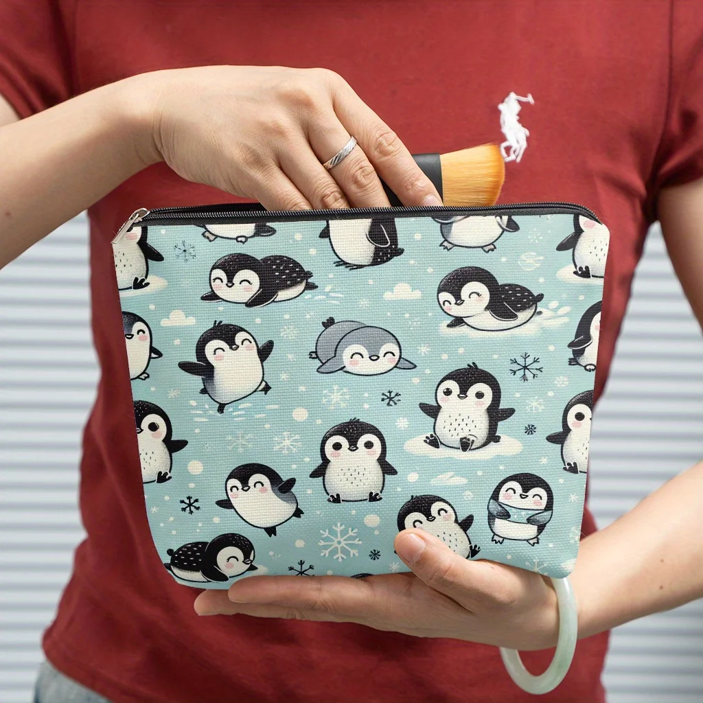 A little penguin pattern cosmetic bag-cute multifunctional zipper handbag, jewelry storage bag.