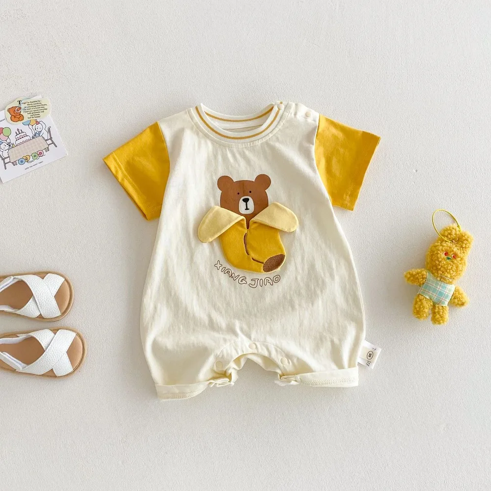

Boy Girl Short Sleeve O-Neck Banana Bear Cotton Jumpsuit Playsuit Outfits Summer Clothes Cute Baby Romper 0-2Years Newborn