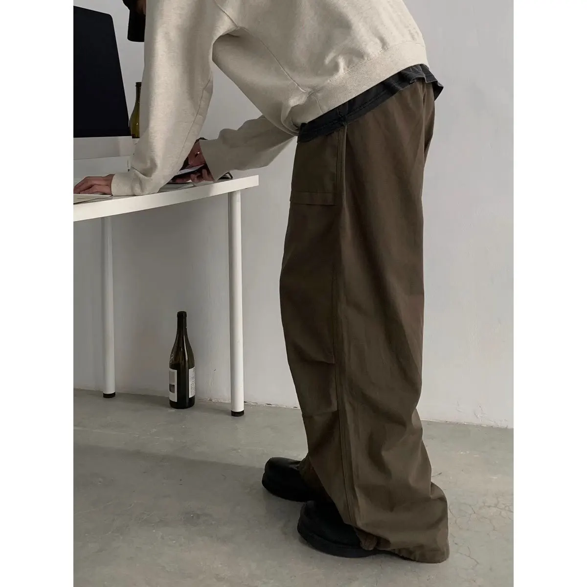 Japanese Retro Loose American Work Men's Spring and Autumn New Silhouette Straight Paratrooper Casual Versatile Trousers