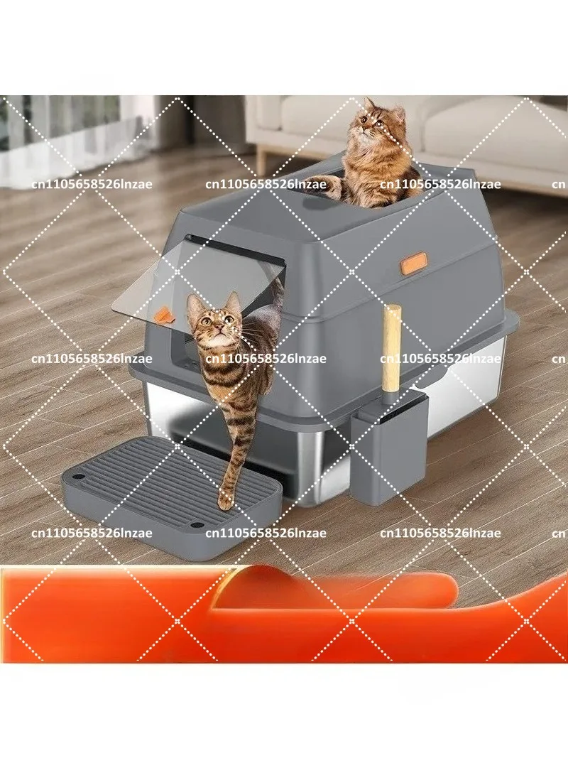 Large Stainless Steel Fully Enclosed Cat Litter Box with Deodorizing, Anti-Splash Pet Toilet for Odor Control