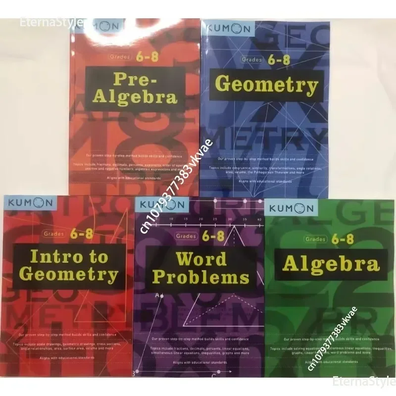 5 Books/Set Kumon GEOMETRY Junior High Middle School Math Workbook Mathematics Exercise Practice Grade 6-8 for Age 10-15