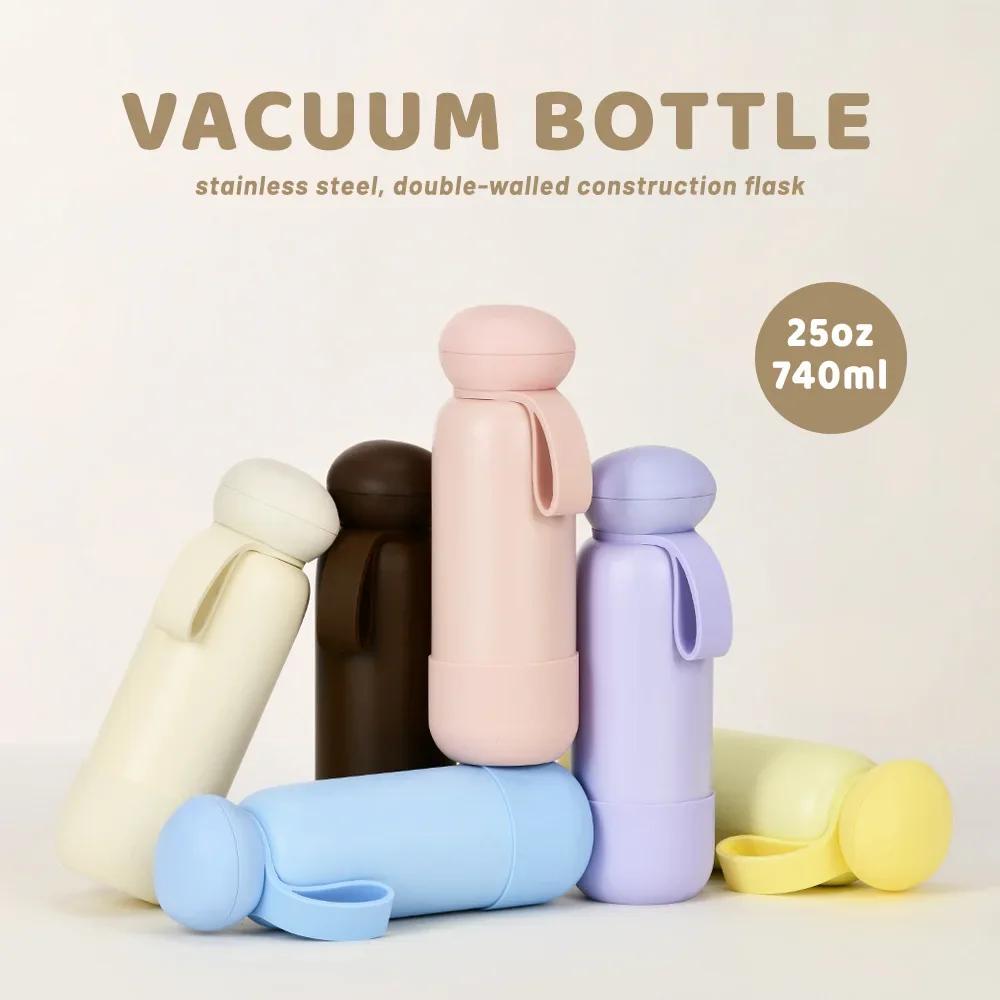 740ml Large Capacity Thermal Water Bottle With Handle, Double-layer Stainless Steel Vacuum Drinkware, Gift, Outdoor Thermos Cup
