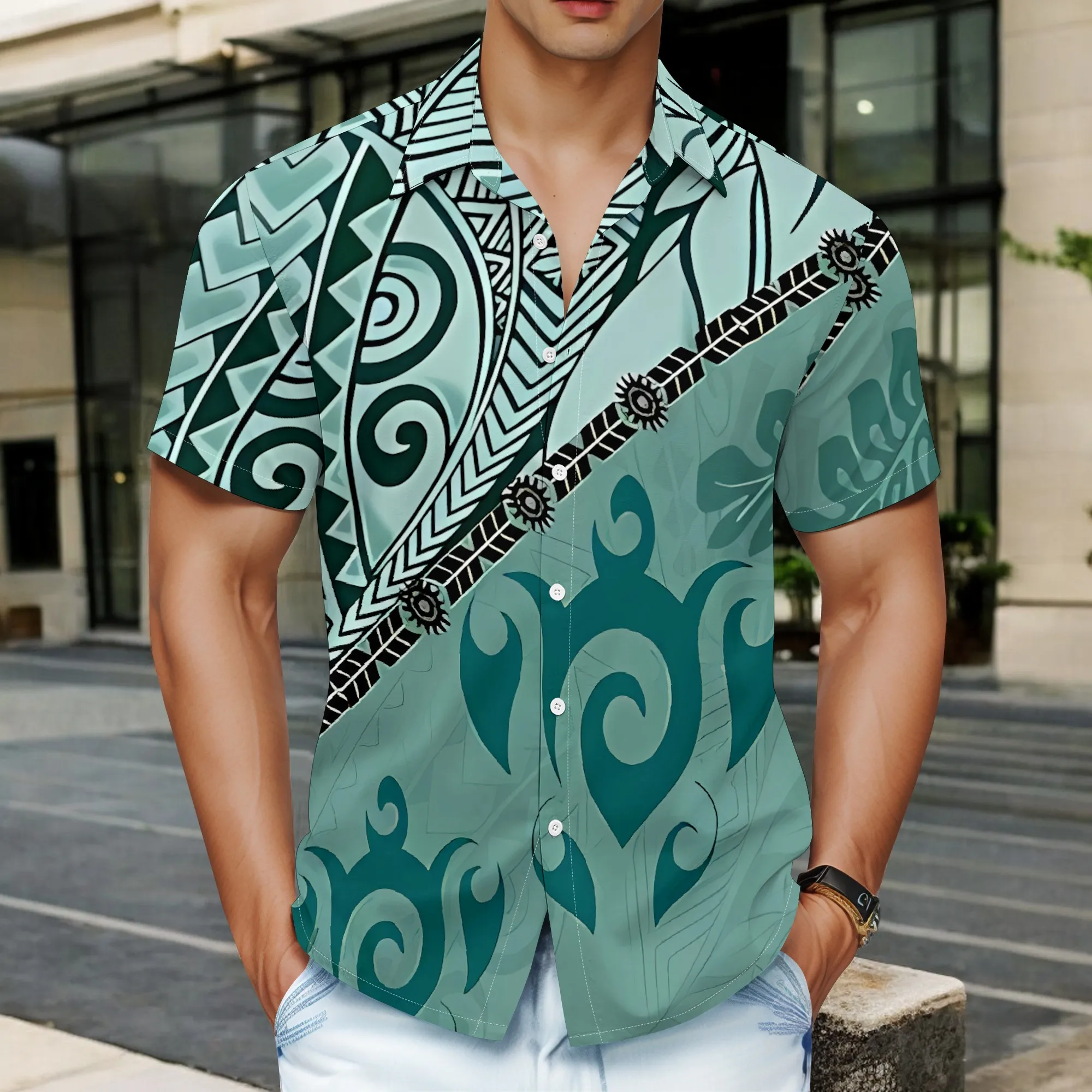 

YEAE Tribal Pattern Print Shirt for Men Summer Casual Short Sleeve Top