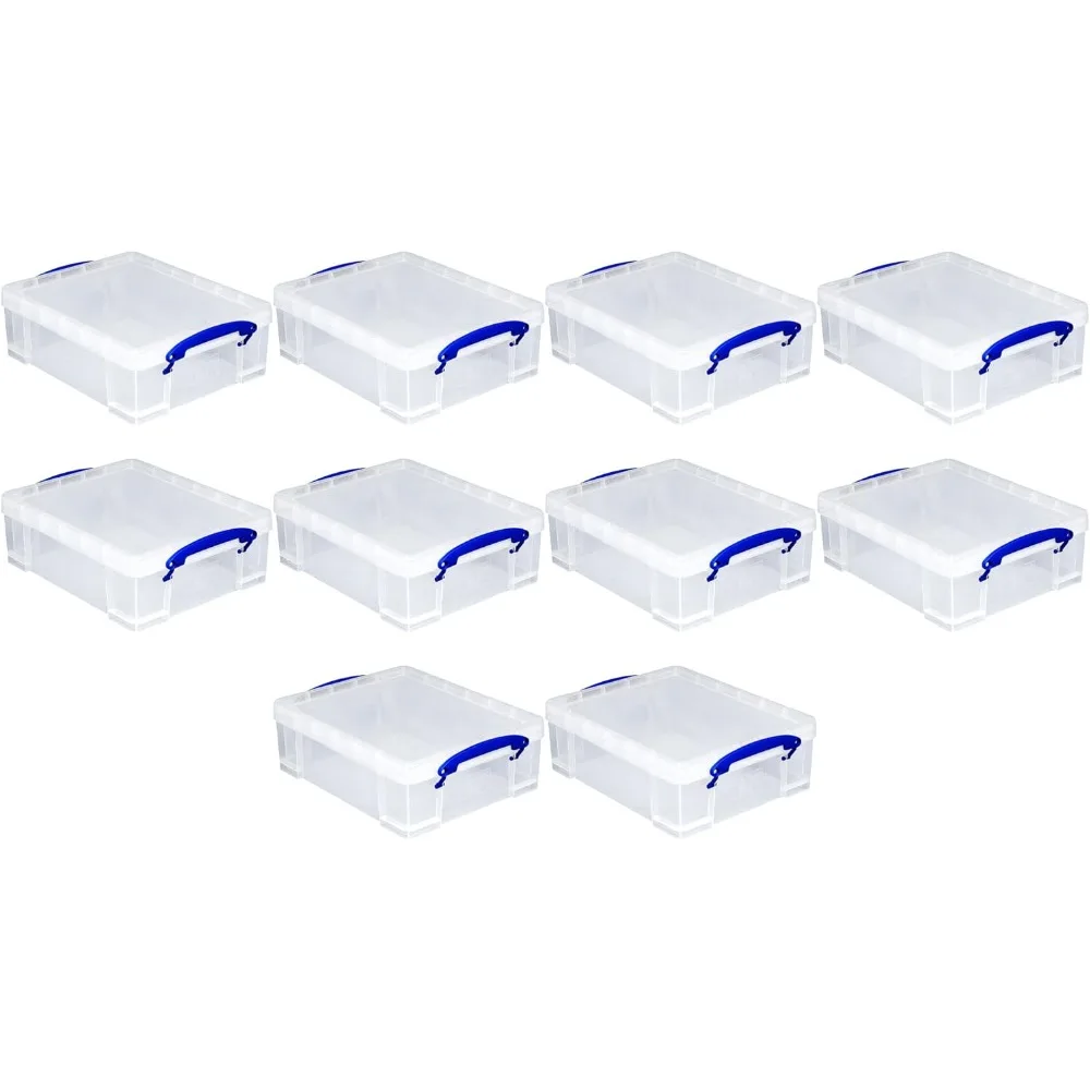 

Stackable 8.1L Plastic Storage Container Bin with Snap Lid & Built-In Clip Lock Handles for Home & Office Organization (10 Pack