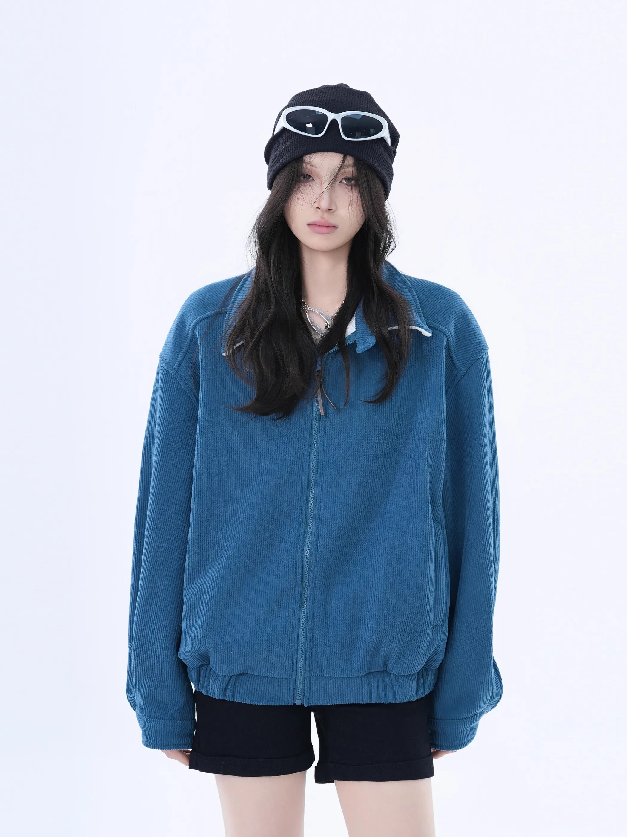 

Вельветовая куртка свободного кроя, однотонное пальто для мужчин и женщин, повседневное пальто Sle ort, осеннее пальто Faion Cleanfit, синяя уличная одежда Lazy Sle