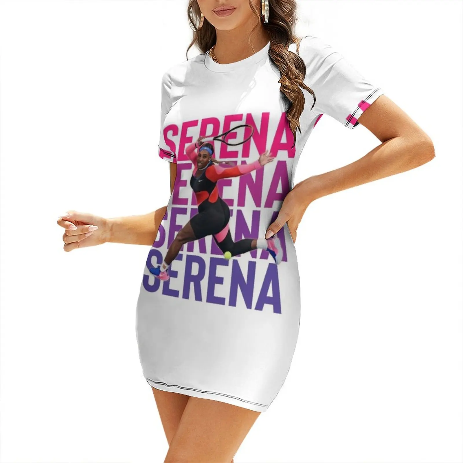 

Serena Williams Tennis Pink Short Sleeved Dress dress women summer long sleeve dresses