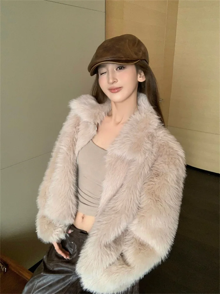 Fashion Environmentally Friendly Aux Fox Fur Coat Women 2024 Autumn Winter New Loose Long Sleeved Short Jacket Mujer Cardigan