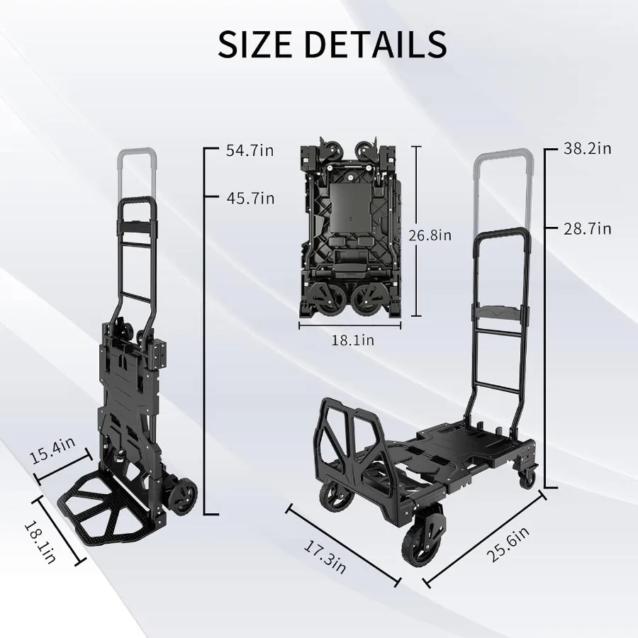 Camion a mano pieghevole 2 in 1 con maniglia retrattile per riporre e trasporti facili Camion a mano portatile con capacità durevole di 330 libbre