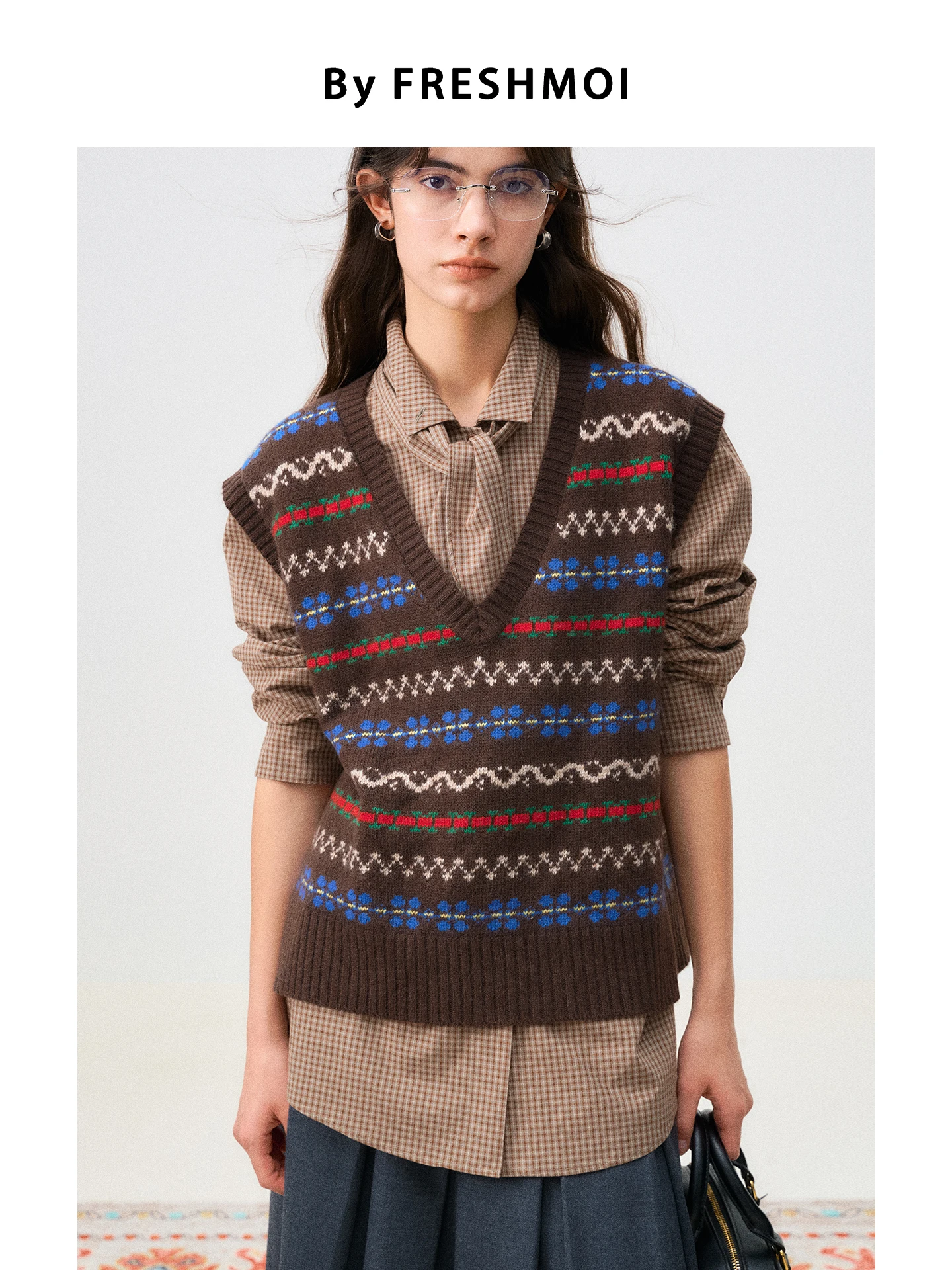 

Комплект из трех предметов FreMoi Isle of Arran Geometry Art Color: круглый кардиган, жилет и шарф, женский модный повседневный комплект