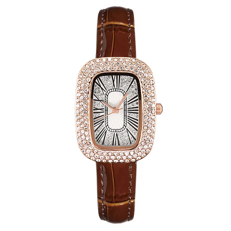 Relojes rectangulares con esfera de diamante para mujer, correa de cuero con diamantes, reloj de cuarzo informal a la moda, femenino