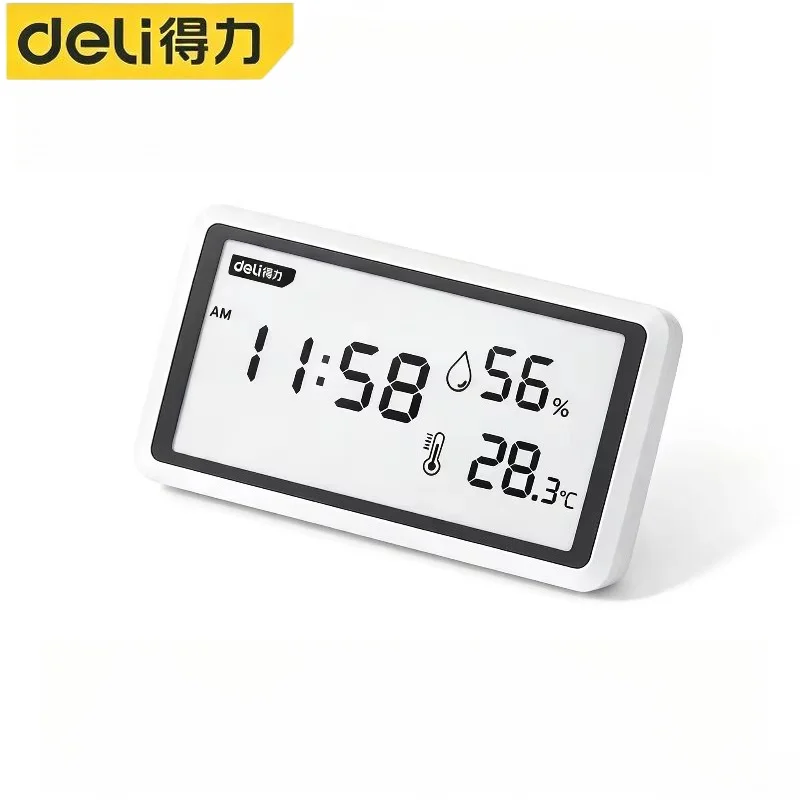 DELI Digital Thermometer Hygrometer Multifunctional Temperature Humidity Meter Desktop Environment Monitor For Home Office