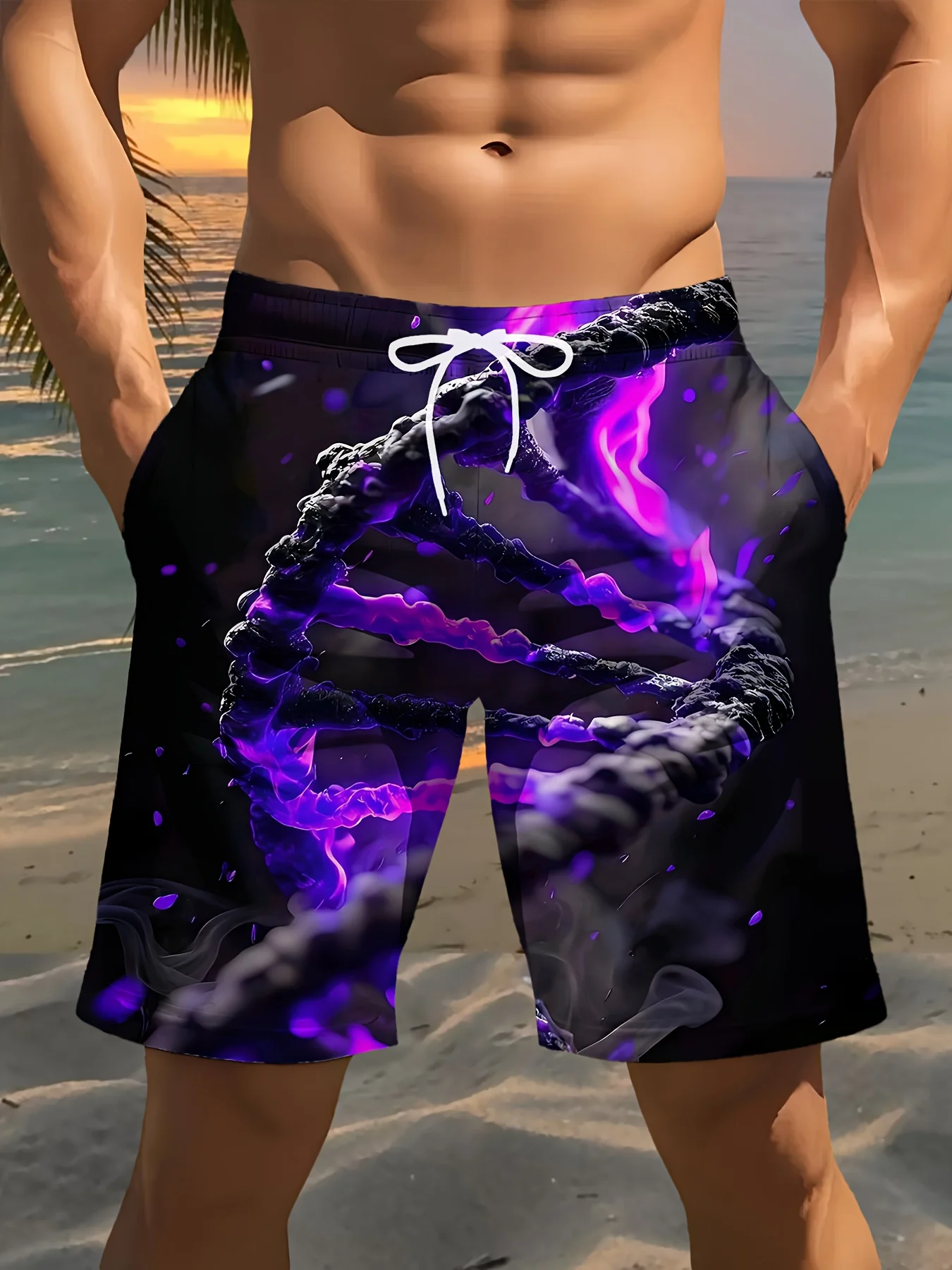 3D Color Splashed Ink Printed Men's Swimming Trunks, Quick Drying Beach Pants, Casual and Fashionable Streetwear Swimsuits