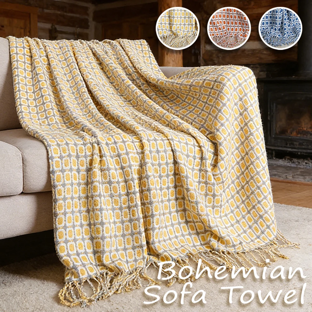 1 Piece Bohemian Knitted Blanket Travel Blanket Plaid Bed Sofa Throw Rug with Tassels Vintage Thin Summer Air Condition Blankets