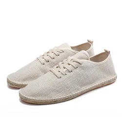 Men Espadrilles Loafers Shoes Linen Breathable Casual Flats Shoes Fashion Women Canvas Shoes Casual Fisherman Driving Footwear