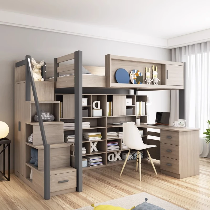 

Bunk bed upper and lower bunk staggered small apartment high and low bed multi-functional combination with desk and bed