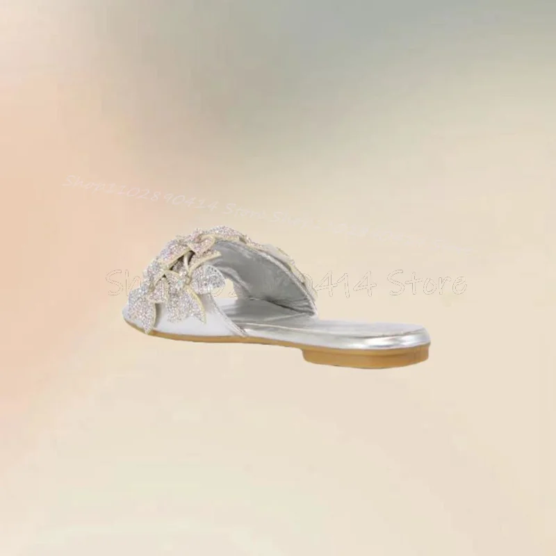 Pantoufles Ouvertes Argentées à Fleurs en Clip pour Femme, Chaussures Basses à la Mode, ix, Extérieur, 2024