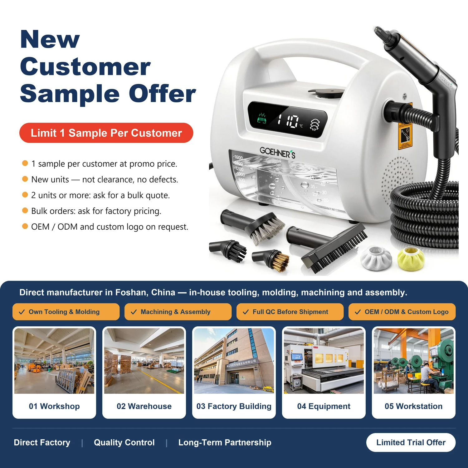 1800W Portable Steam Cleaner, 230F Constant Dry Steam, Commercial Grade, for Car Mattress Sofa Carpet Bed, Pressurized Canister