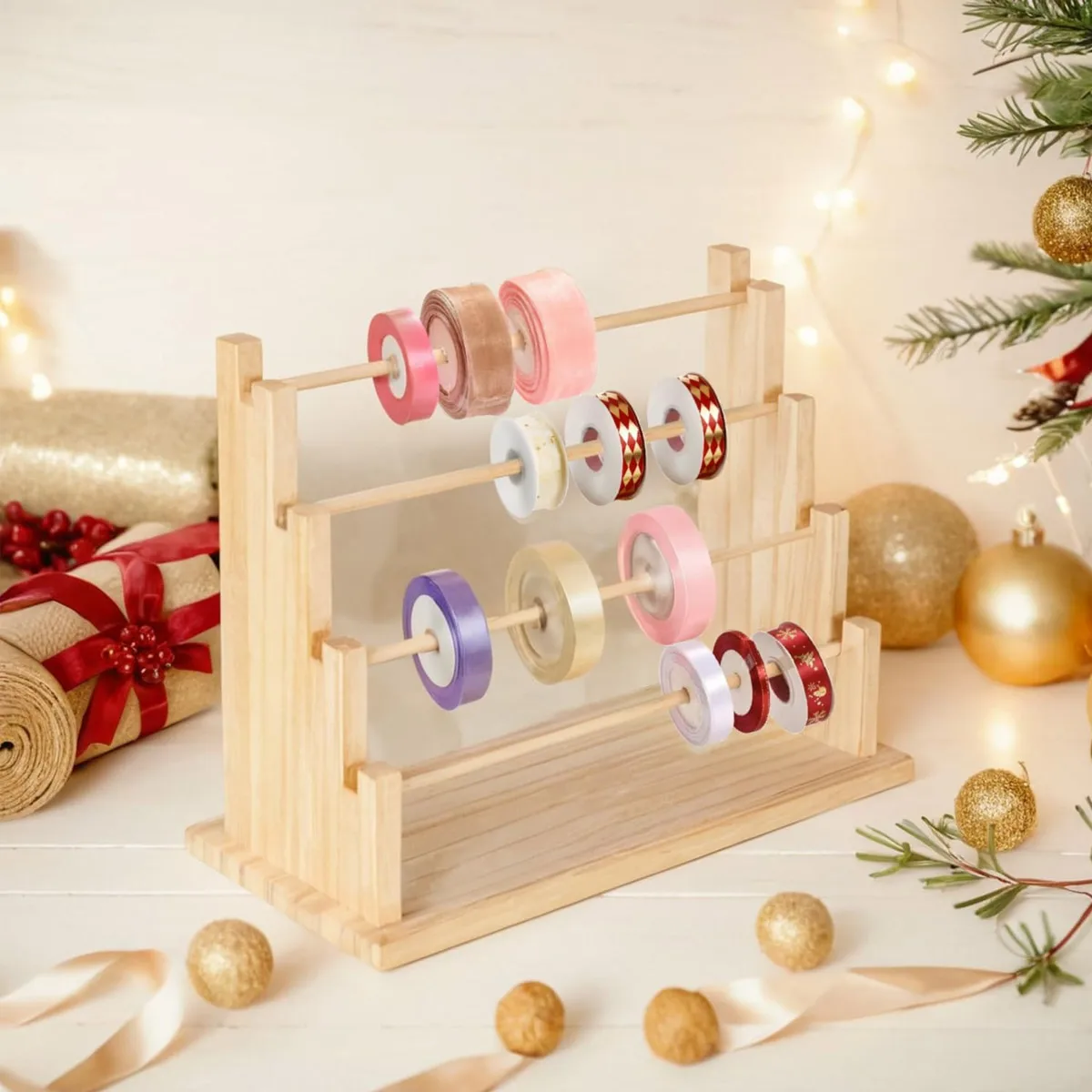 Estante para cintas de madera maciza, estante para almacenamiento y organización artesanal de 4/6 capas, pulsera y otros accesorios