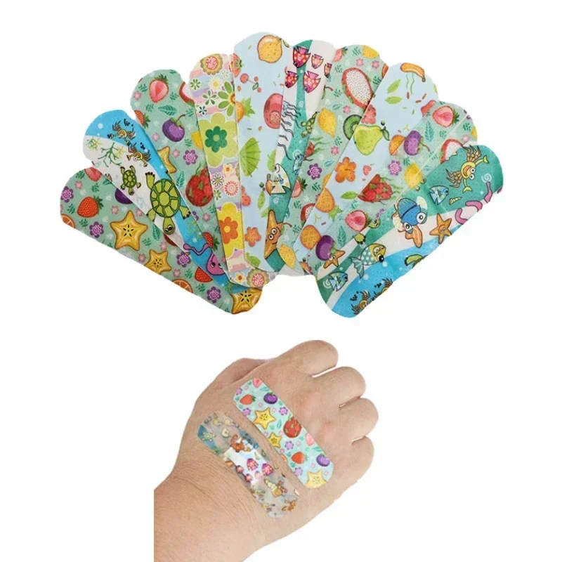 100pcs Cartoon Animal Pattern Band Aid Stickers Adhesive Bandage Wound Strips Plasters for ChildrenWaterproof Hemostasis Kids