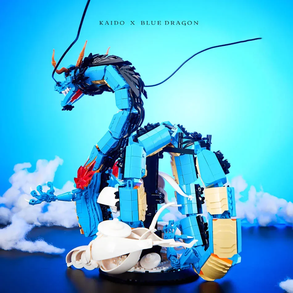 MOC One Anime Piece Building Blocks Kaido Dragon Bricks Model DIY Assemble Blue Dragon Figures Toys For Children Collection Gift