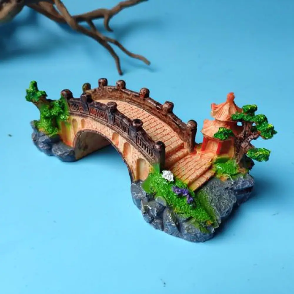 Fish Tank Landscaping Resin Ornament Realistic Mountain Bridge Decoration Aquarium Shelter Cave For Freshwater Fish Tanks