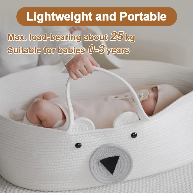 Portable Set Cot Cradle Crib Bed Newborn Woven Rope Removable Foldable Handle Baby Basket Travel Outdoor Bed Gift for Newborn