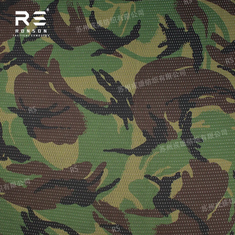 

British DPM Camouflage Printed 120gsm Light Weight Double Sided Printed Polyester Mesh Fabric Stretch for Tactical Face Mask