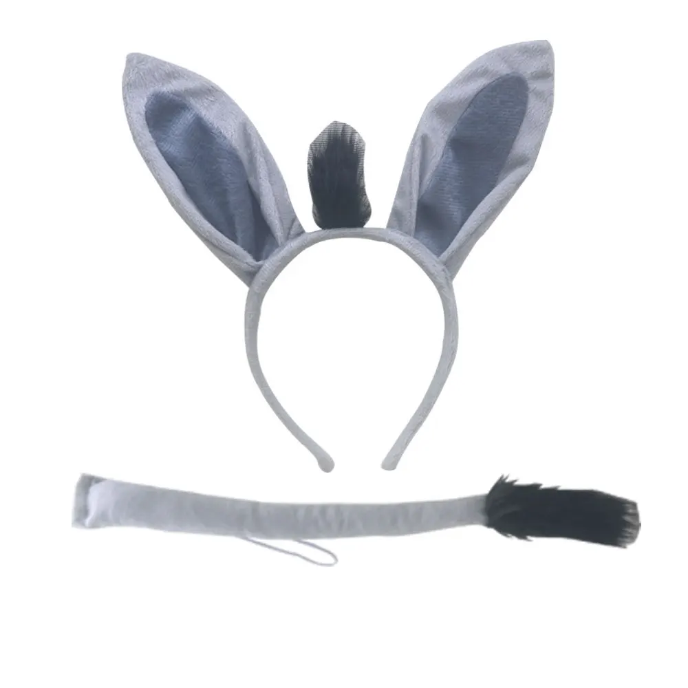 Volwassenen Kids Pluche Jongen Donkey Hoofdband Staart Tie Poot Neus Dier Verjaardagsfeestje Cosplay Kostuum Kerst Halloween