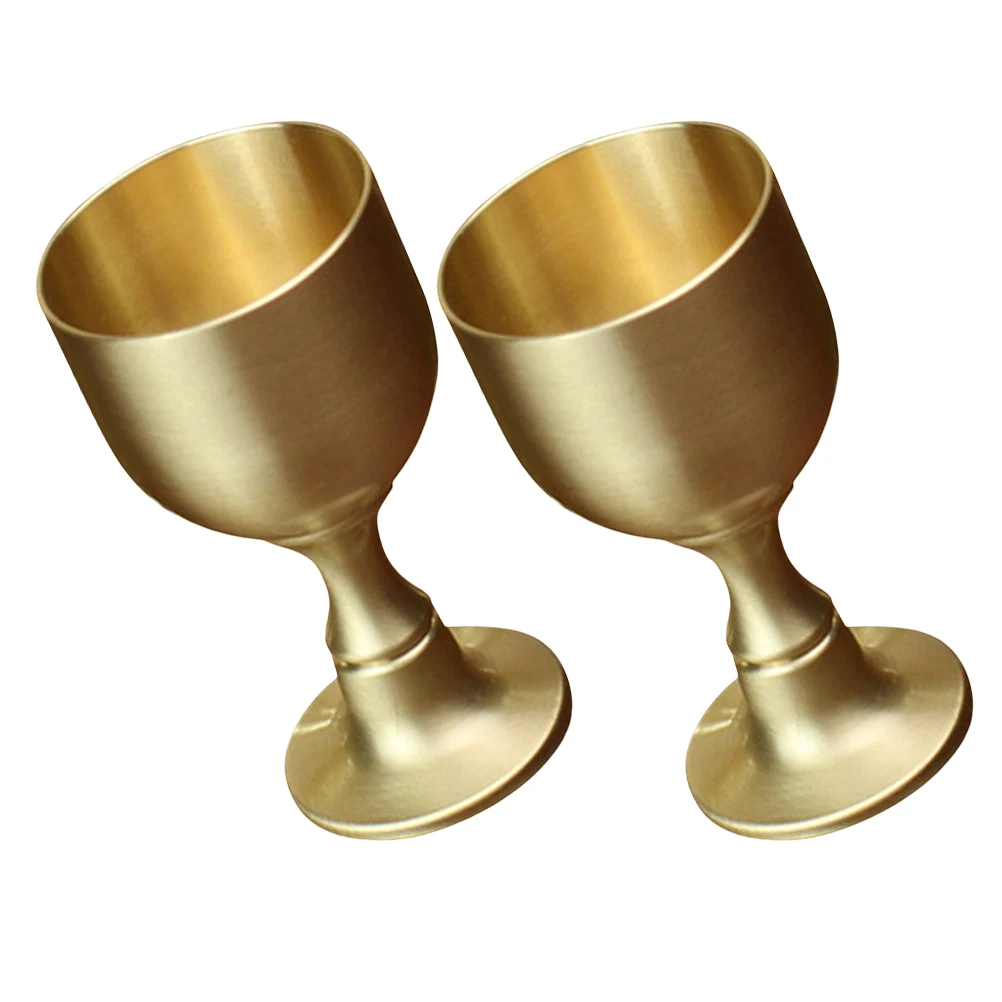 

2 Pcs Brass Glass Decorative Offering Cup Buddhism Ritual Water Goblet Copper Alloy Multi Function