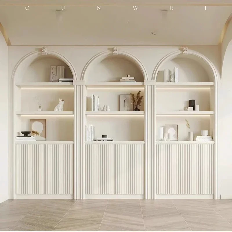 

X4 French cream white solid wood bookcase American carved arched decorative combination cabinet white
