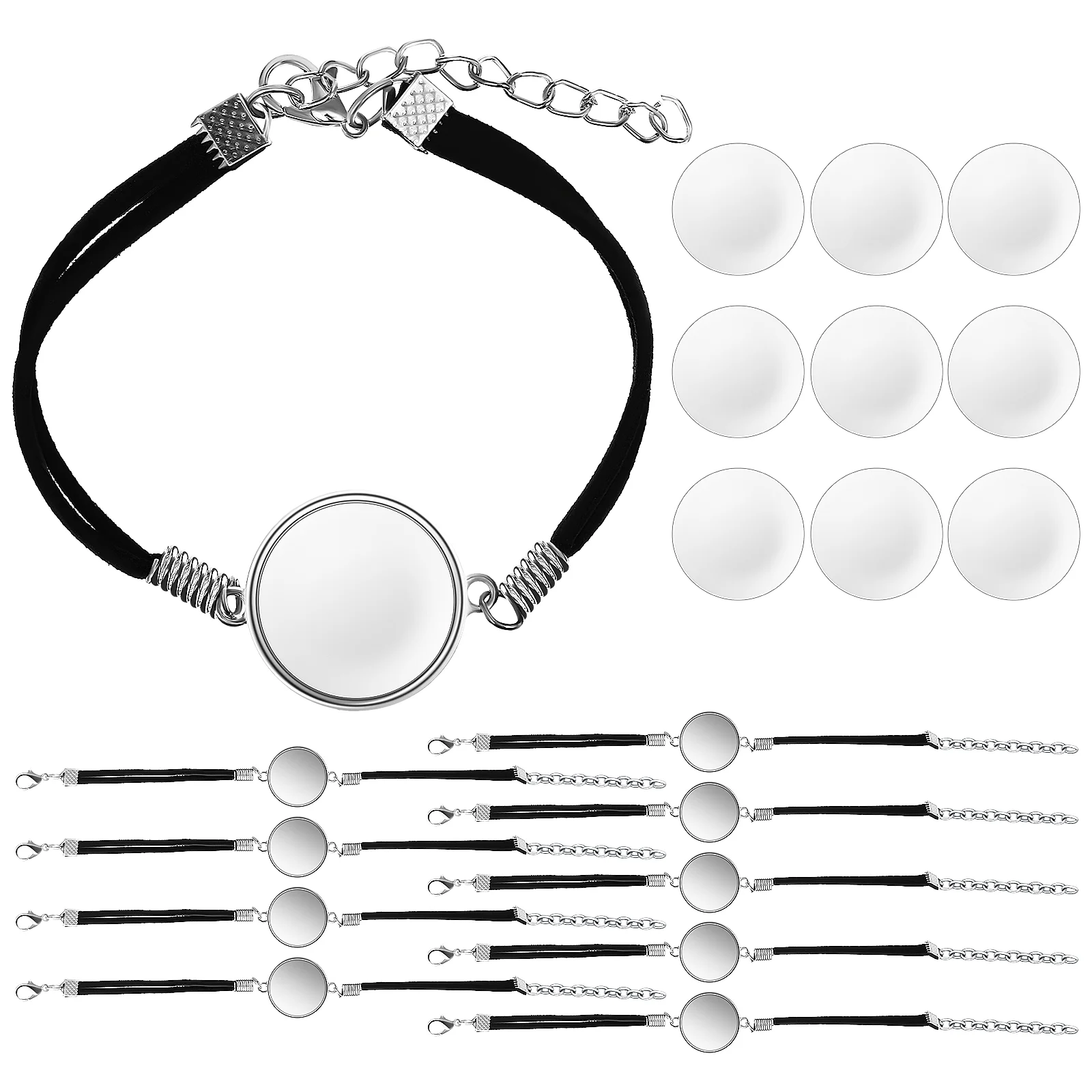 

10 Pcs Bezel Bracelets Blank Tray Handmade Supply Material Clear Glass Cabochons Bead