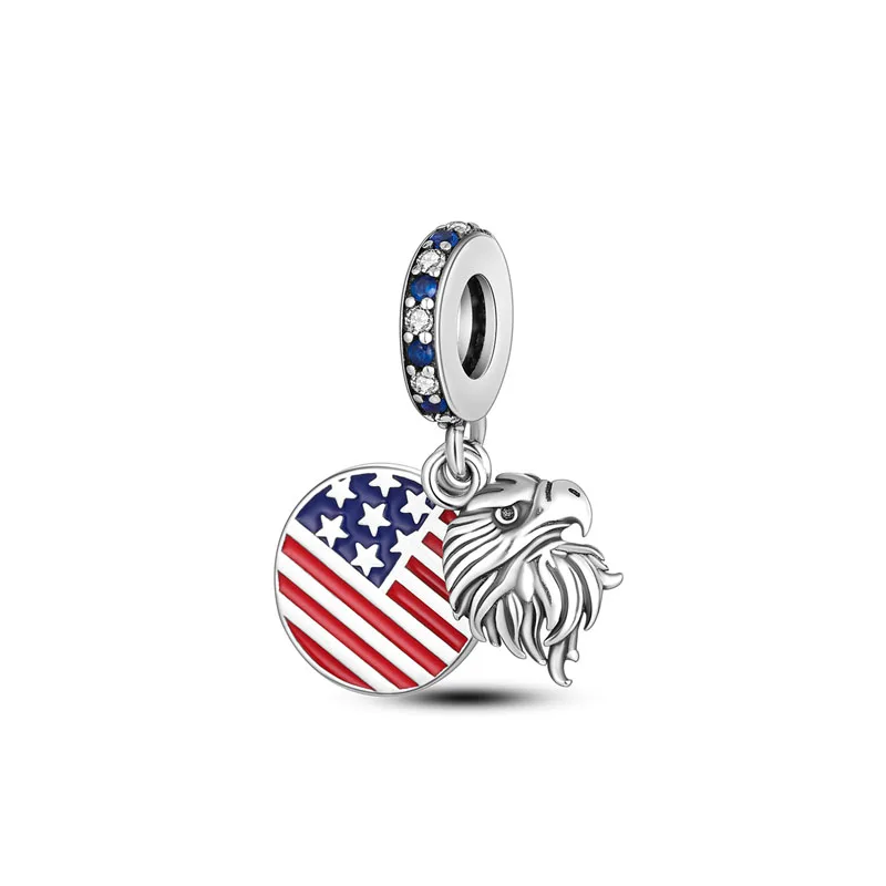 New Flag Pendant Dangle Diy Bead Fit European 925 Silver Bracelet Jewelry Accessories Sterling