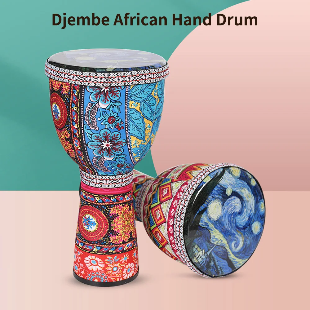 8 Inch Portable Djembe Drum Percussion Instrument with Colorful Art Patterns for Children Light Tambourine African Hand Drum
