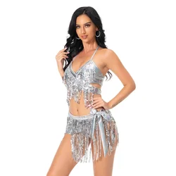 Exquisite Latin Dance Dress Set Sexy Tassels Sequins Nightclubs Samba Dancewear Women's Belly Dance Chacha