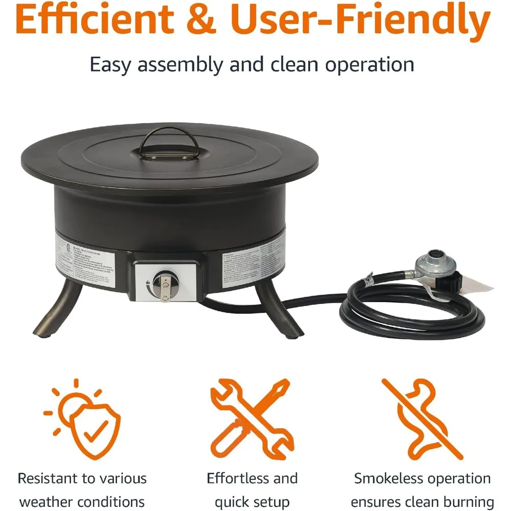 حفرة نار البروبان المحمولة من أمازون بيسكس، 19 جولة للفناء الخارجي، 55,000 وحدة حرارية بريطانية مع حزام حمل