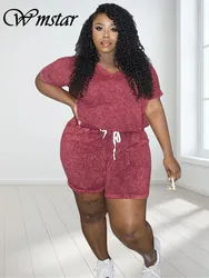 Wmstar-roupas combinando duas peças para mulheres, conjuntos de shorts, tops e calças casuais sólidos, roupas plus size, atacado, Dropshopping