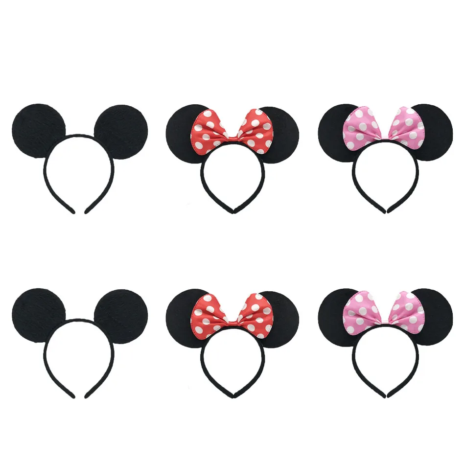 3/6/12pcs/lot Girls Mouse Ears Solid Bow Ears Headband for Birthday Party Supplies and Mouse Themed Costume Cosplay Decoration image 3