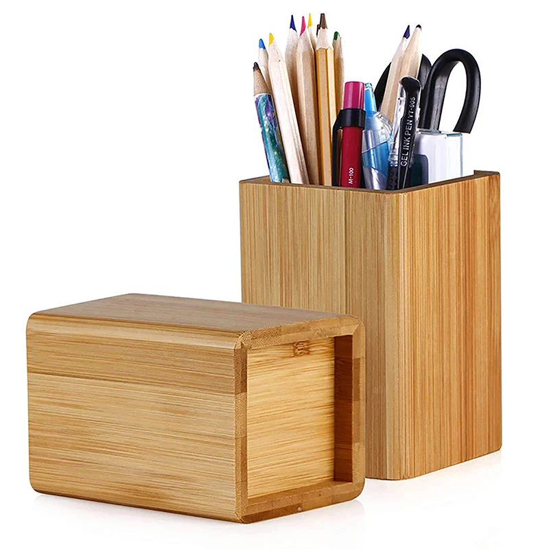 1pc Bamboo Desktop Storage Pencil Organizer Stationery Multifunctional Home Study Office Pen Holders Desktop Organizer