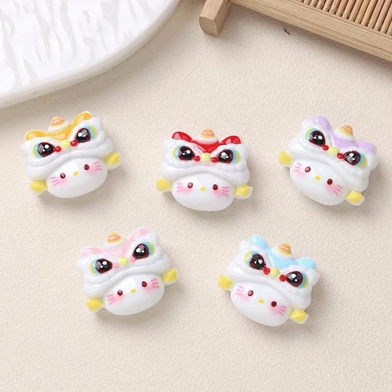 5pcs Cartoon DIY Resin Accessories Wake New Year Lion Cat Headresin Flatback Handmade Hairpin Mobile Phone Case Charrms