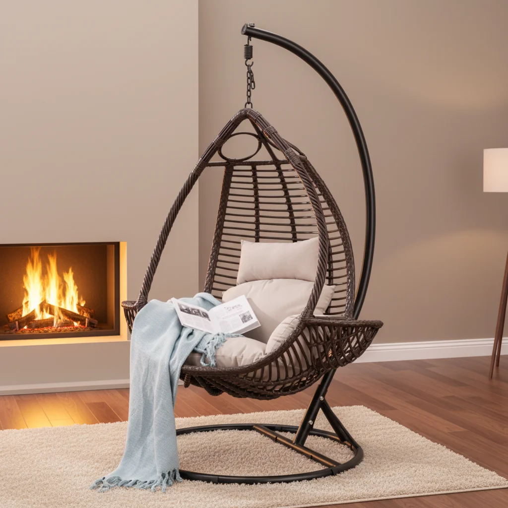 Modern Style Wicker Rattan Hanging Chair Outdoor Patio Metal Egg Chair Recline/Lie Down Farmhouse Leisure Furniture