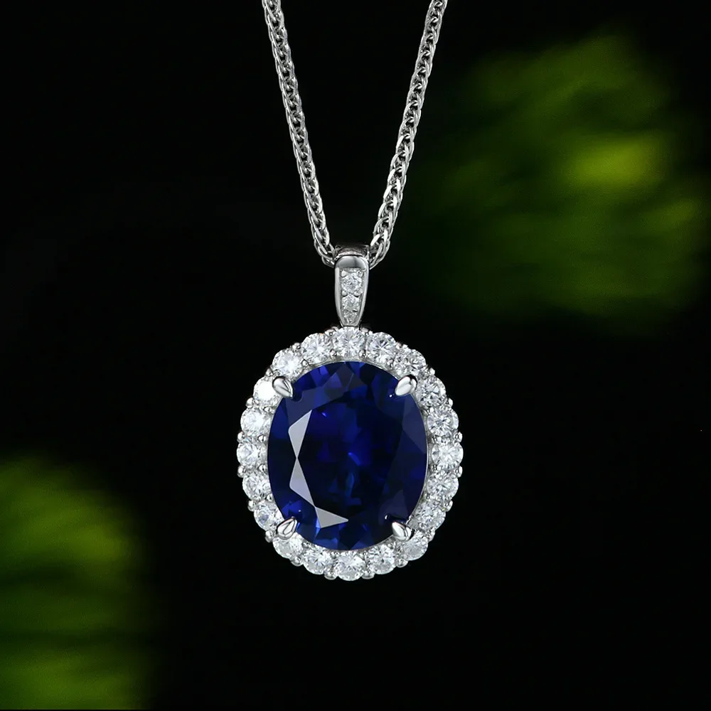 

HOT SALE S925 Silver Red Blue 10ct Egg shaped 11 * 13 Pendant Ring Necklace Chain Length 45cm Adjustable Wedding Jewelry
