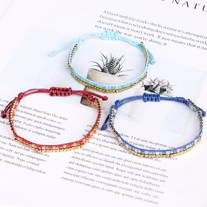 Rice bead bracelet Color match Originality Square block Hand knitting Bohemia Adjustable Fashion Female Simple Beaded bracelet