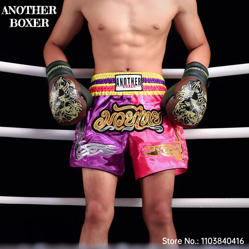 Muay Thai Shorts Women Men Kids Kick Boxing Pants Leather Embroidery Satin Grappling Sparring Kickboxing Cage Fighting Shorts